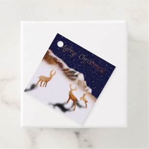 Merry Christmas - wood deers and mountains in snow Favour Tags