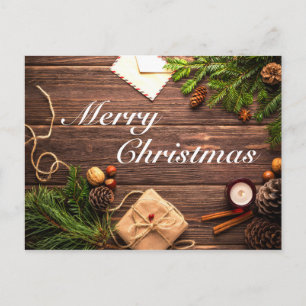 Merry Christmas Wood Design Postcard