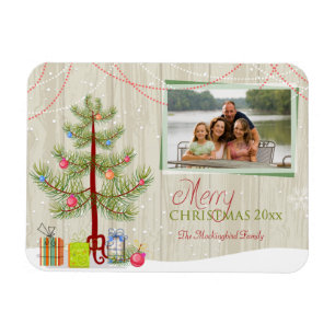 Merry Christmas wood plank holiday photo magnet