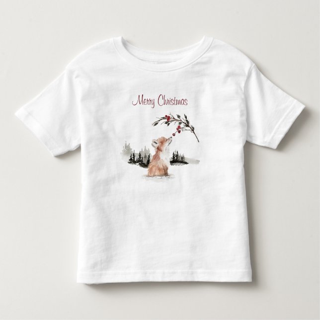 Merry Christmas Woodland Fox Toddler T-Shirt (Front)