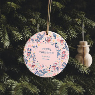 Merry Christmas Woodland Friends in Winter Forest  Ceramic Tree Decoration