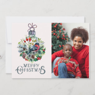 Merry Christmas Woodland Ornament with Robin Card
