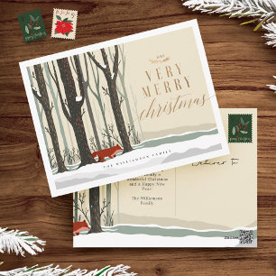 Merry Christmas Woodland Winter Forest Fox Holiday Postcard
