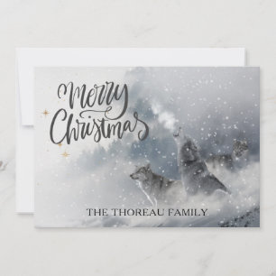 Merry Christmas Woodlands Wolves Howl Winter Snow Holiday Card