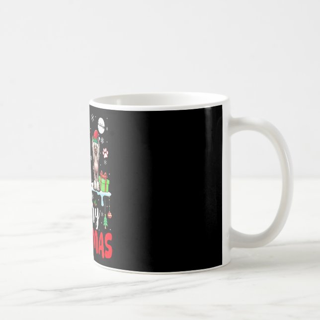 Merry Christmas Woof Three Santa Elf Chinese Crest Coffee Mug (Right)
