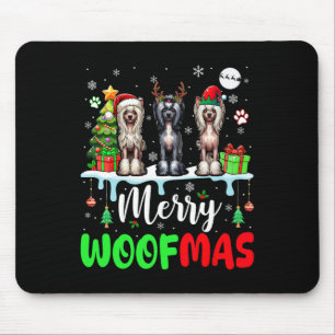 Merry Christmas Woof Three Santa Elf Chinese Crest Mouse Pad