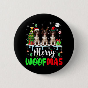 Merry Christmas Woof Three Santa English Springer 6 Cm Round Badge