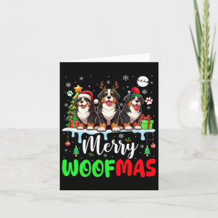 Merry Christmas Woof Three Santa Reindeer Bernese  Card