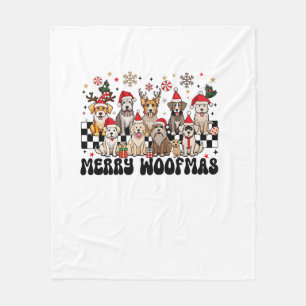 Merry Christmas Woofmas Dog Lovers Puppies Santa R Fleece Blanket