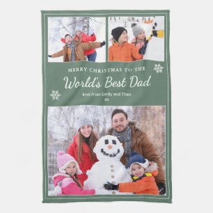 Merry Christmas World’s Best Dad Photos Sage Green Tea Towel