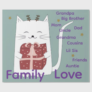 Merry Christmas Wrapping Family Love Friends Cat Paper
