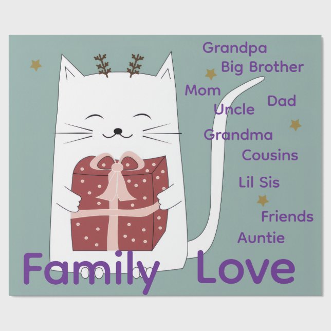Merry Christmas Wrapping Family Love Friends Cat  Paper (Flat)