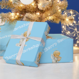 Merry Christmas Wrapping Paper Baby Blue Angel