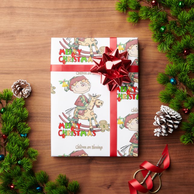 Merry Christmas Wrapping Paper Children Blessings  (Holiday Gift)