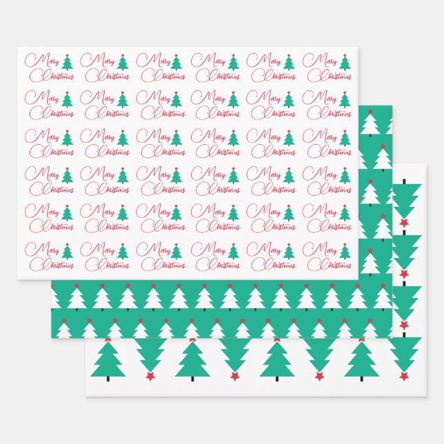 Merry Christmas Wrapping Paper Flat Sheet Set of 3 (Set)