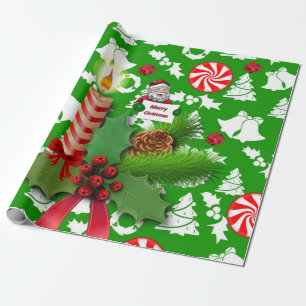 Merry Christmas Wrapping Paper Green