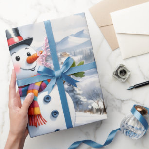 Merry Christmas Wrapping Snowman Vintage Paper