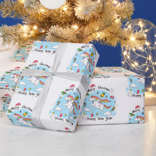 Merry Christmas Wrapping Unicorn Happy New Year  Paper