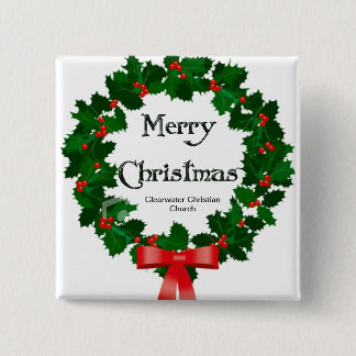 Merry Christmas Wreath 15 Cm Square Badge