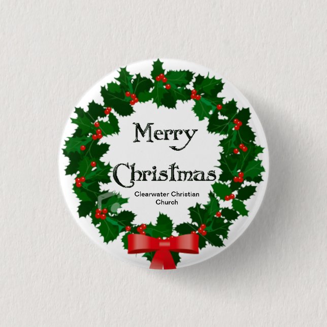 Merry Christmas Wreath 3 Cm Round Badge (Front)