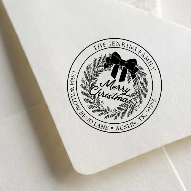 Merry Christmas Wreath Address Stamp (Merry Christmas Address Stamp )
