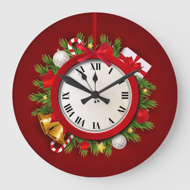Merry Christmas Wreath And Happy New Year Large Clock (Front)