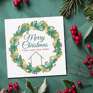 Merry Christmas Wreath Beautiful New Home Address Holiday Card