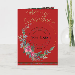 Merry Christmas Wreath Business Logo Greeting Card