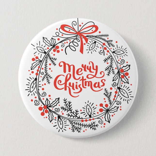 Merry Christmas Wreath Button (Front)