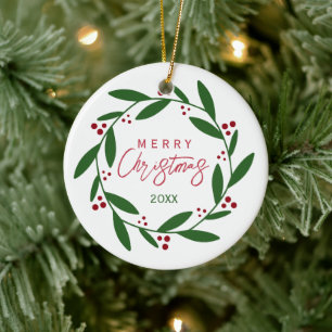 Merry Christmas Wreath Ceramic Tree Decoration