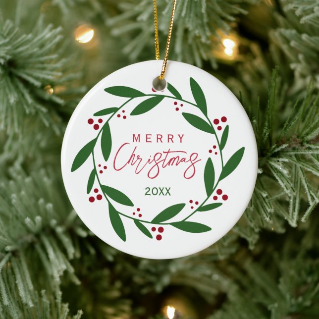 Merry Christmas Wreath Ceramic Tree Decoration (Tree)