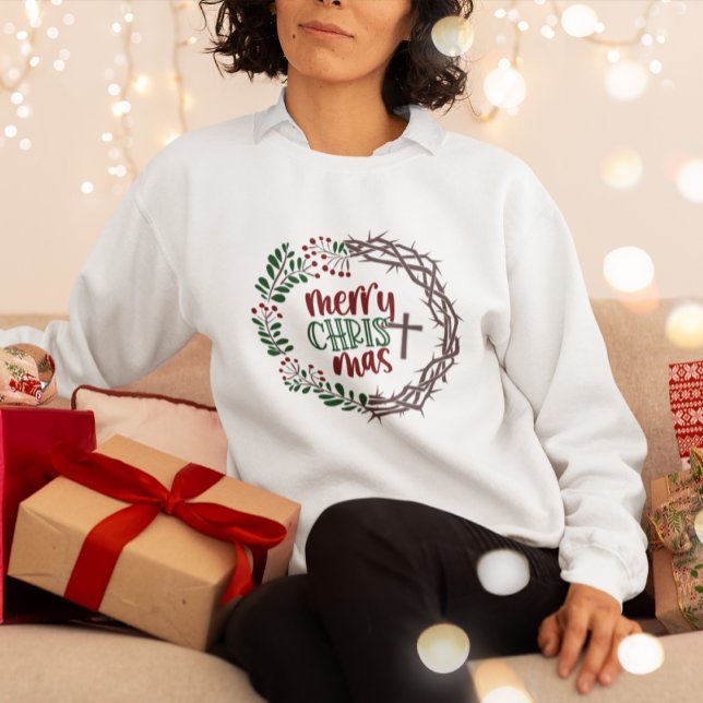 Merry CHRISTmas Wreath Christian Ladies  Sweatshirt (Creator Uploaded)