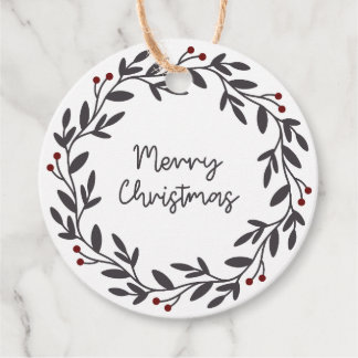 Merry Christmas Wreath Circle Gift Tags