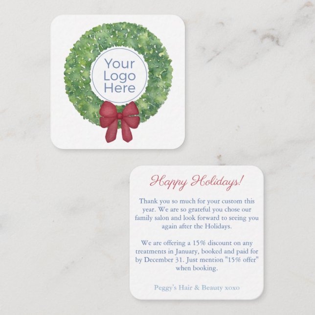Merry Christmas Wreath Client Appreciation Logo Card (Front/Back)