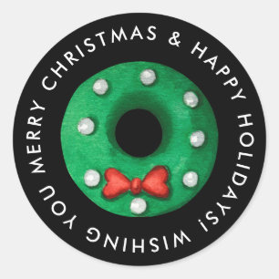 Merry Christmas Wreath Cookie Custom Classic Round Sticker