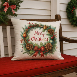 Merry Christmas Wreath  Cushion