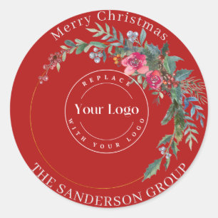 Merry Christmas Wreath Custom Logo Round Sticker