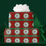 Merry Christmas Wreath Cute Custom Dog Photo Red Wrapping Paper<br><div class="desc">Beautiful custom pet photo Christmas wrapping paper featuring a green holiday wreath with a red background. Replace with your dog's photograph in the centre of the wreath pattern or add a cat picture for your friends and family. Merry Christmas is written in cute white handwritten script.</div>