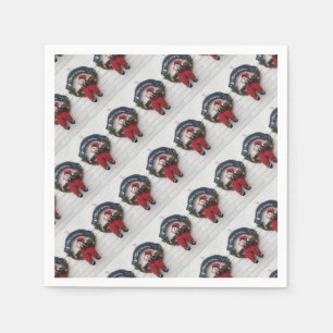 Merry Christmas Wreath Cute Teddy Bear Pattern Napkin