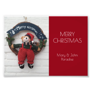 Merry Christmas Wreath Cute Teddy Bear Photography Photo Print