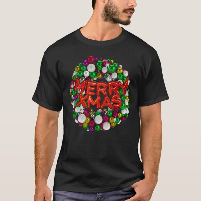 Merry Christmas Wreath Decorations T-Shirt (Front)