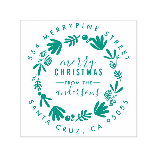 Merry Christmas | Wreath Family Return Address Self-inking Stamp (Design)