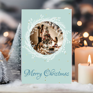 Merry Christmas Wreath Frame Photo Holiday Card