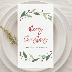 Merry Christmas Wreath Handwritten Holidays Napkin
