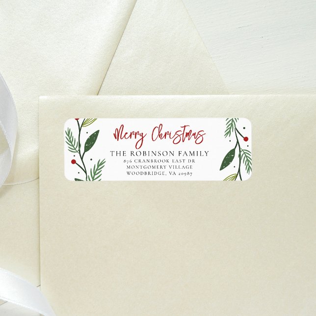 Merry Christmas Wreath Handwritten Return Address (Merry Christmas Wreath Return Address Label)