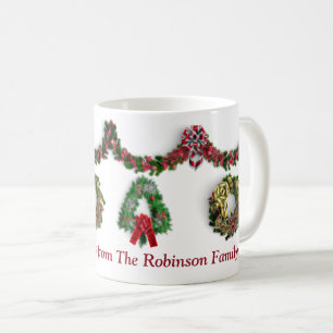 Merry Christmas Wreath Happy Holidays Personalize Coffee Mug