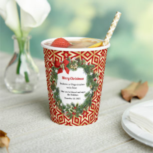 Merry Christmas Wreath Holiday Business Custom Paper Cups