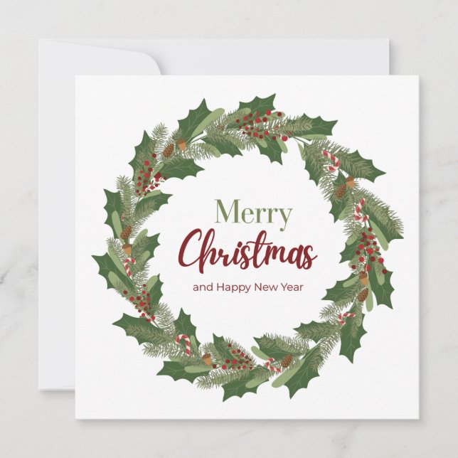 Merry Christmas Wreath Holiday Card (Front)