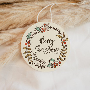 Merry Christmas Wreath Holiday Favour Tags