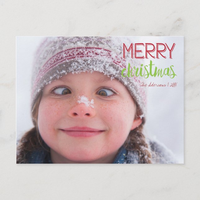 Merry Christmas Wreath Holiday Photo Postcard (Front)